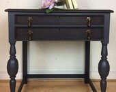 Victorian Vintage Oak Coffee Side End Table, Console Dressing table, Writing Desk with drawers hand painted in Ash Fusion Mineral Paint