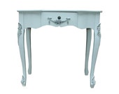 SOLD Light Grey French Antique Carved Ladies Writing Desk, Dressing Console Table with drawer hand painted, Office Furniture Upcycled