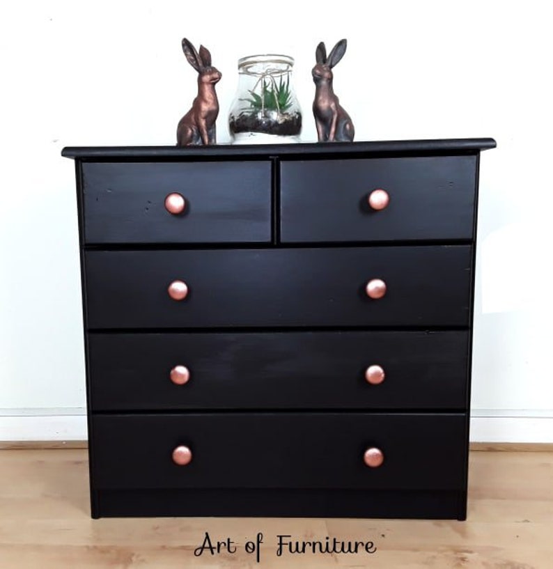 Black Vintage Pine Tallboy Chest Of Drawers Dresser Hallway Etsy