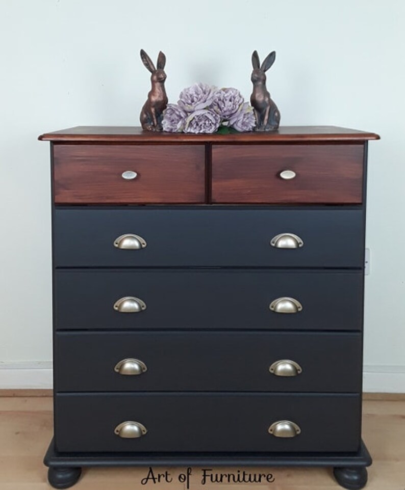 Ash Brown Rustic Solid Pine Large Tallboy Chest Of Drawers Etsy