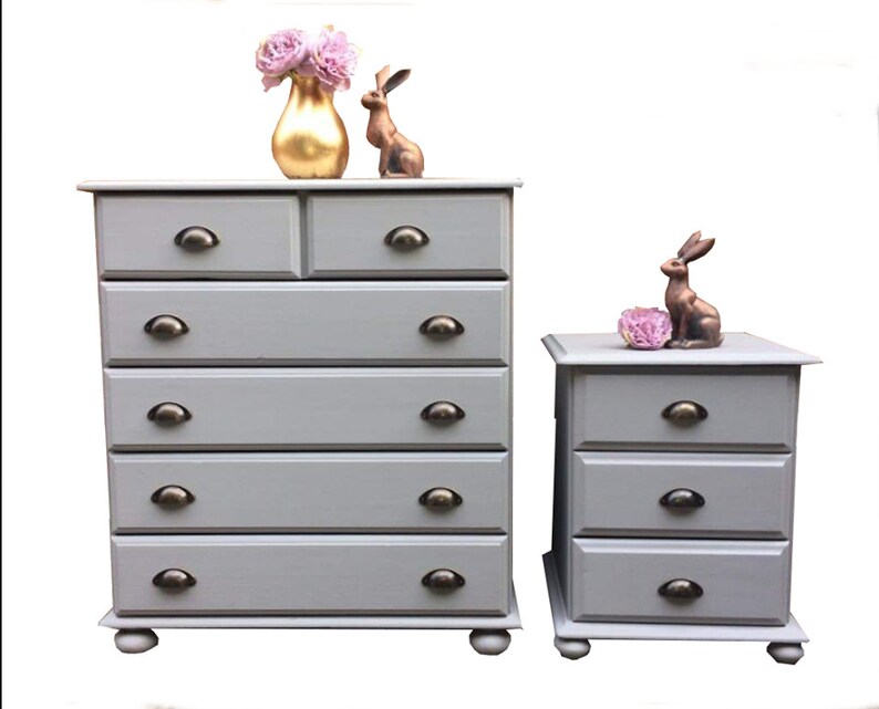 Grey Vintage Country Large Pine Tallboy Chest Of Drawers Etsy