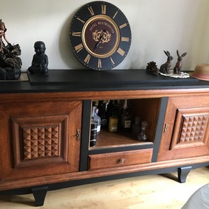 Superba credenza / credenza per bevande Art Déco francese degli anni &#39;40, inizio XX secolo, dipinta a mano, riciclata, mobili per ufficio