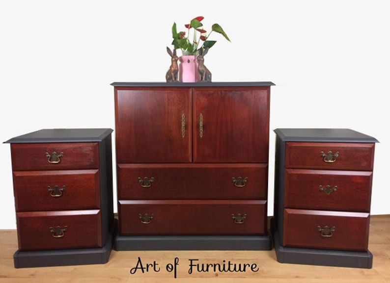 Vintage Mahogany Solid 3 Piece Bedroom Set Of Chest Of Drawers Etsy