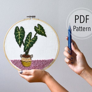 Alocasia Pflanzen Punch Needle Stickmuster Bild 1