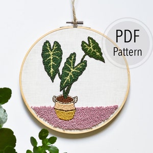 Alocasia Plant Art, Botanical embroidery art, DIY digital pattern, Ultra punch needle pattern, Plant embroidery design, Embroidery craft PDF