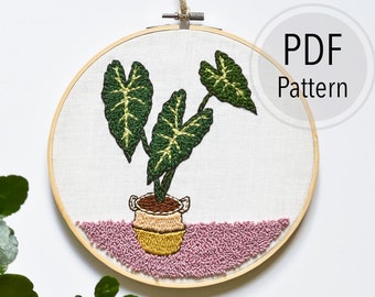 Alocasia Plant Art, Botanical embroidery art, DIY digital pattern, Ultra punch needle pattern, Plant embroidery design, Embroidery craft PDF