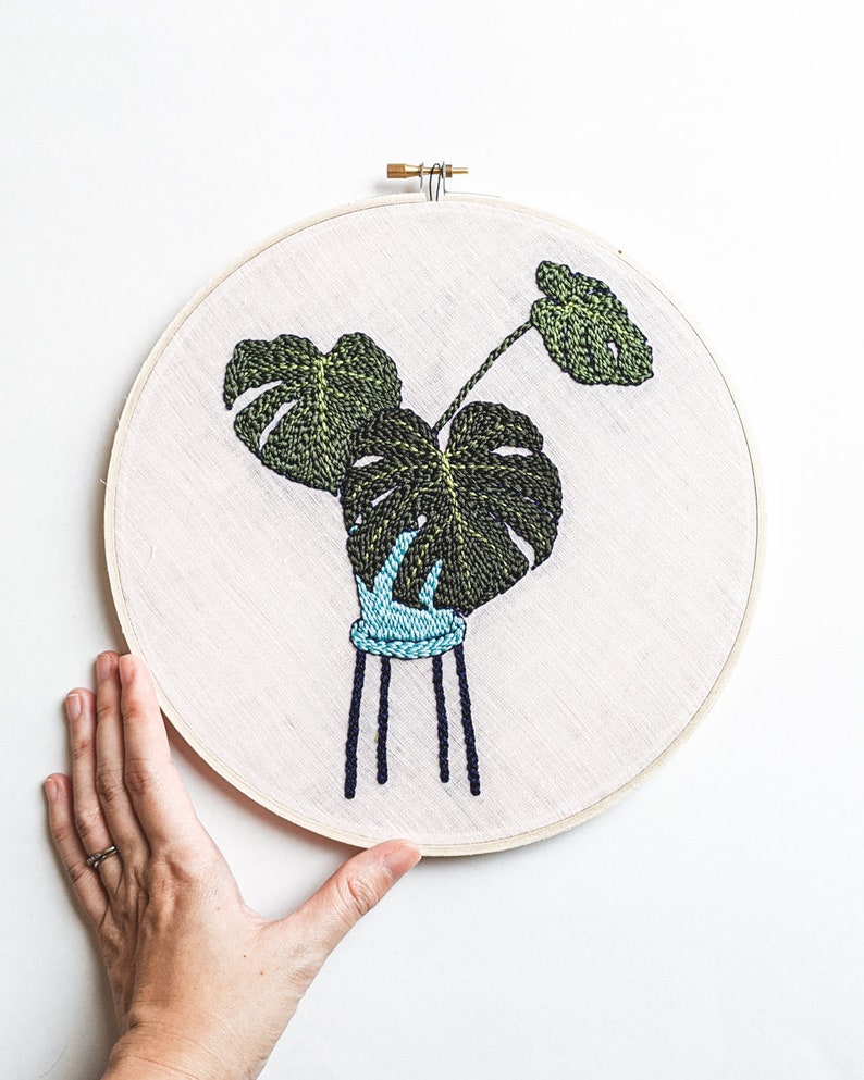 Punch needle pattern, Monstera wall art, DIY embroidery hoop, Contemporary embroidery pdf, Modern craft, Botanical illustration, Plant decor image 3