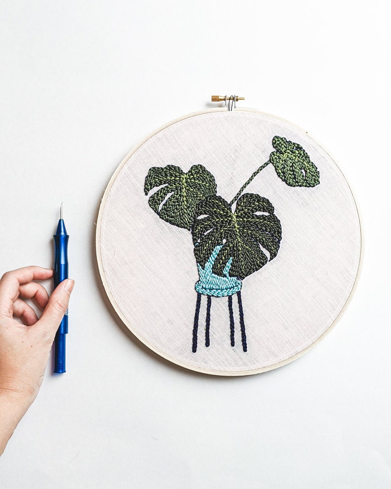 Punch needle pattern, Monstera wall art, DIY embroidery hoop, Contemporary embroidery pdf, Modern craft, Botanical illustration, Plant decor image 2