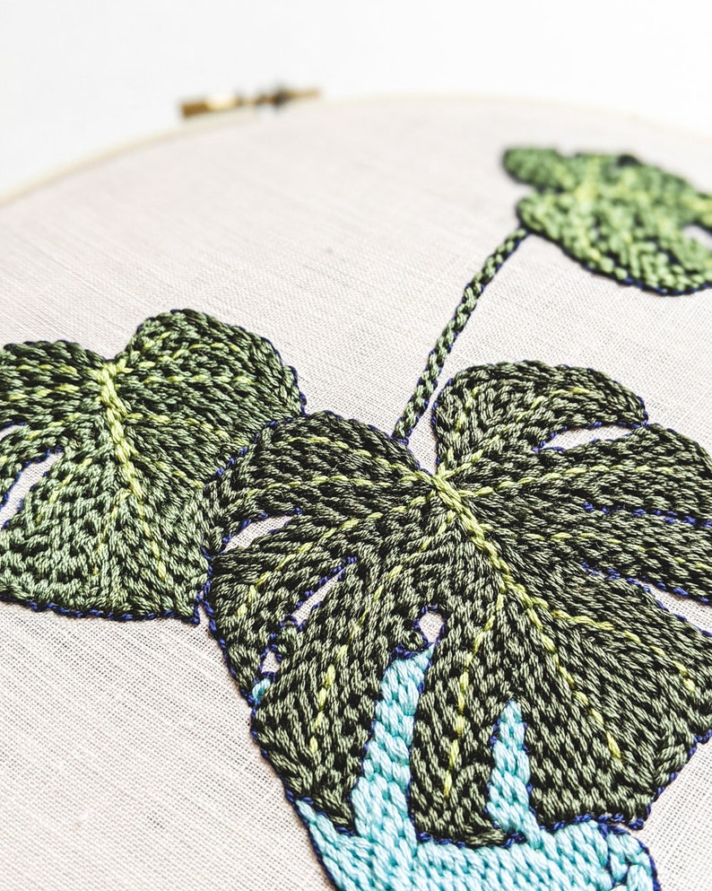 Punch needle pattern, Monstera wall art, DIY embroidery hoop, Contemporary embroidery pdf, Modern craft, Botanical illustration, Plant decor image 5