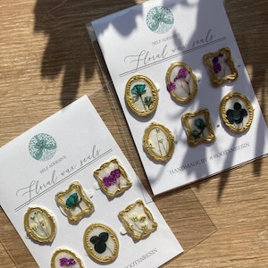 Superbes sceaux de cire floraux - sophistiqués et élégants, cadres en or doré avec fleurs pressées multicolores ~ sur mesure, fait main