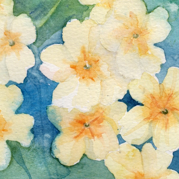 Primroses aquarelle originale cadeau pour lui