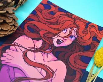 The red mermaid | Mermay Challenge | Original Artwork | soft matte coating | A6 postcard print