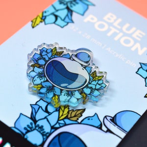 Mana potion Blue flowers Classic Gaming Original Artwork Full Color Acrylic pin image 1