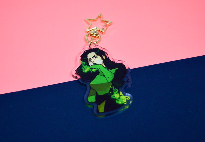 Green is my favourite color Shego Acrylic Keychain Accessories Black and Green Star chain image 3