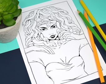 Medusa & her snakes | Digital illustration file | Coloring page | relax and color