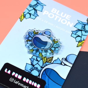 Mana potion Blue flowers Classic Gaming Original Artwork Full Color Acrylic pin image 2