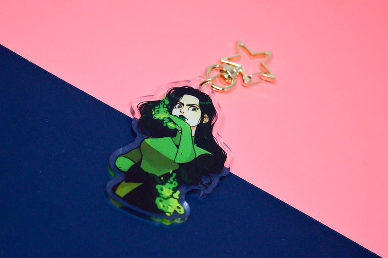 Green is my favourite color Shego Acrylic Keychain Accessories Black and Green Star chain image 2
