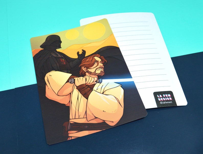 De Jedi en zijn Padawan Obi Wan Kenobi Darth Vader Starwars zachte matte coating A6 ansichtkaart afdrukken image 2