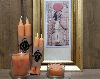 Sonnengöttin Sekhmet, Altar Ritual Bienenwachskerze, Schutz, Verbannung von Krankheit, Negativität, Heben von Feinden, und Beschwörung von Kraft