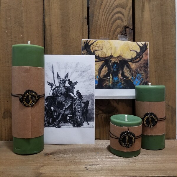 Wild Hunt Pillars, Odin Cernunnos Altar Ritual Beeswax Candle, Untamed Nature, Trance Work, Connection to Underworld, Journeying, Prosperity