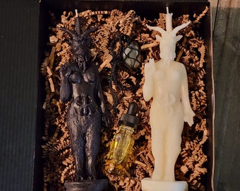 Black and White Baphomet Ritual Candle Set in Gift Box