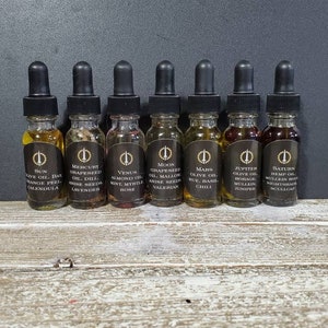 Planetary Oils for Anointing, Enhancing Ritual, Meditation, Sorcery - Classical Planets in 0.5 oz bottles