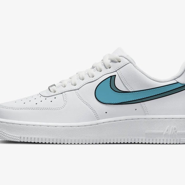 Baby Blue Cartoon Swoosh Air Force 1s customs • Air Force One Custom • Nike Custom Sneakers • Minimalist Custom Shoes • Custom Sneaker Gift