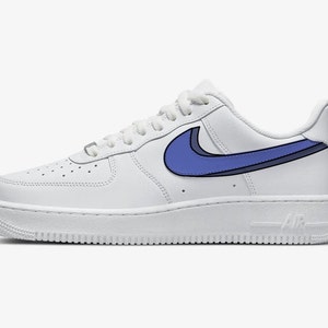 Blue Cartoon Swoosh Air Force 1s customs • Air Force One Custom • Nike Custom Sneakers • Minimalist Custom Shoes • Custom Sneaker Gift