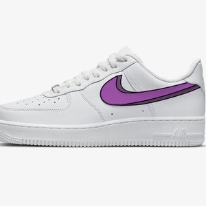 Purple Cartoon Swoosh Air Force 1s customs • Air Force One Custom • Nike Custom Sneakers • Minimalist Custom Shoes • Custom Sneaker Gift