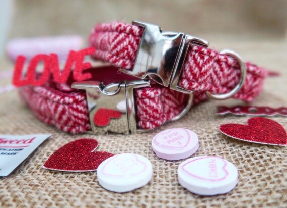 red tweed dog collar