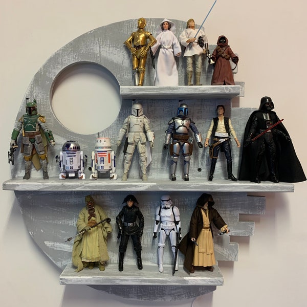 Custom Death Star Wall Display Shelf Backlit With Remote Controlled LED Lights. Perfect Display For Star Wars 6 Inch Black Series Figures