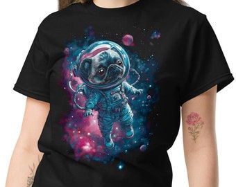 Pug T-Shirt, Dog Astronaut Tee, Funny Dog Shirt, Graphic T-Shirt, SM-5XL