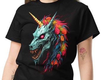 Zombie Unicorn T-Shirt, Unicorn Tee, Gothic Unicorn Shirt, Halloween Graphic T-Shirt, SM-5XL