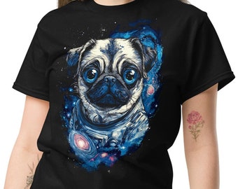 Pug T-Shirt, Dog Astronaut Tee, Funny Dog Shirt, Graphic T-Shirt, SM-5XL
