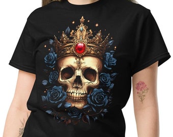 Camiseta Caveira, Camiseta Caveira com Rosas, Camiseta Caveira Gótica, Camiseta Gráfica, SM-5XL