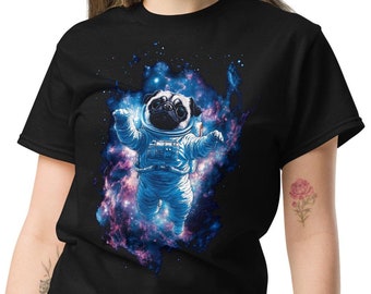 Pug T-Shirt, Dog Astronaut Tee, Funny Dog Shirt, Graphic T-Shirt, SM-5XL