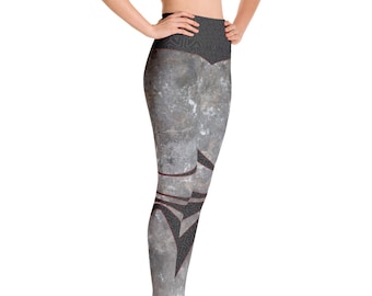 Leggings de ioga de cintura alta para mulheres, design de selva de concreto, impressão personalizada feita à mão