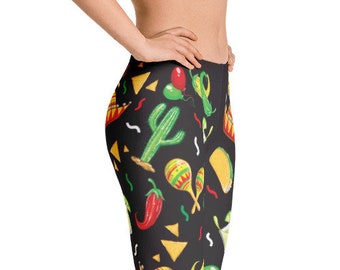 Leggings for Women, Cinco de Mayo Leggings, Fiesta Design, Custom Print Handmade