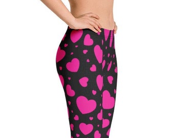 Leggings voor vrouwen, Valentines Day hart Leggings, aangepaste roze hart patroon, XS-XL
