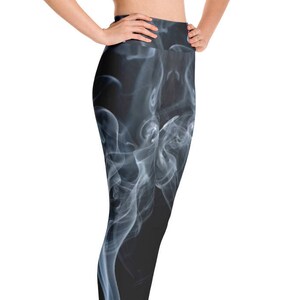 Waist High Yoga Leggings for Women, Smoke Design, Custom Print Handmade