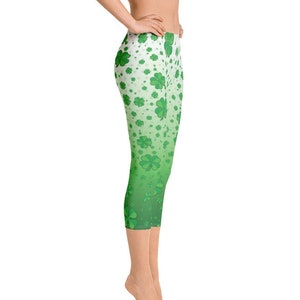 Capri Leggings for Women, Shamrock Clover Irish St. Patrick&#39;s Day Leggings, Custom Print Handmade