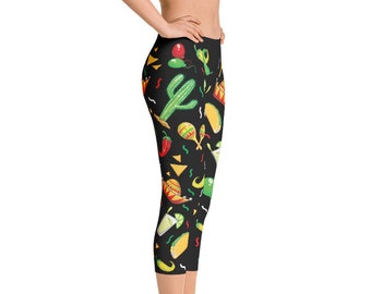 Capri Leggings for Women, Cinco de Mayo Leggings, Fiesta Design, Custom Print Handmade