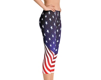 Capri leggings voor vrouwen, USA vlagontwerp, 04 juli leggings, Custom print Handmade