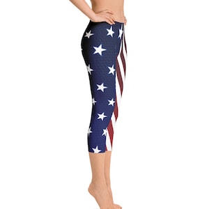 Capri Leggings for Women, USA Flag, 4th of July Leggings, Custom Print Handmade