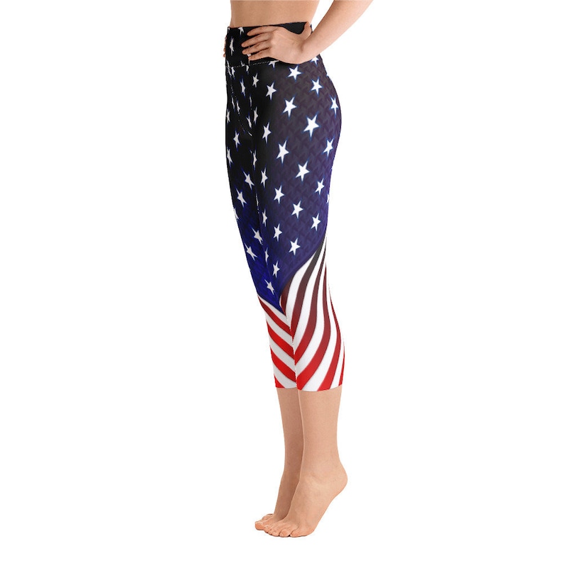 4th of July Leggings Custom Print Handmade Yoga Capri Leggings for Women USA Flag