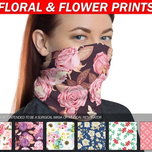 Washable Face Mask, Face Cover, Neck Gaiter, Floral Flower Prints