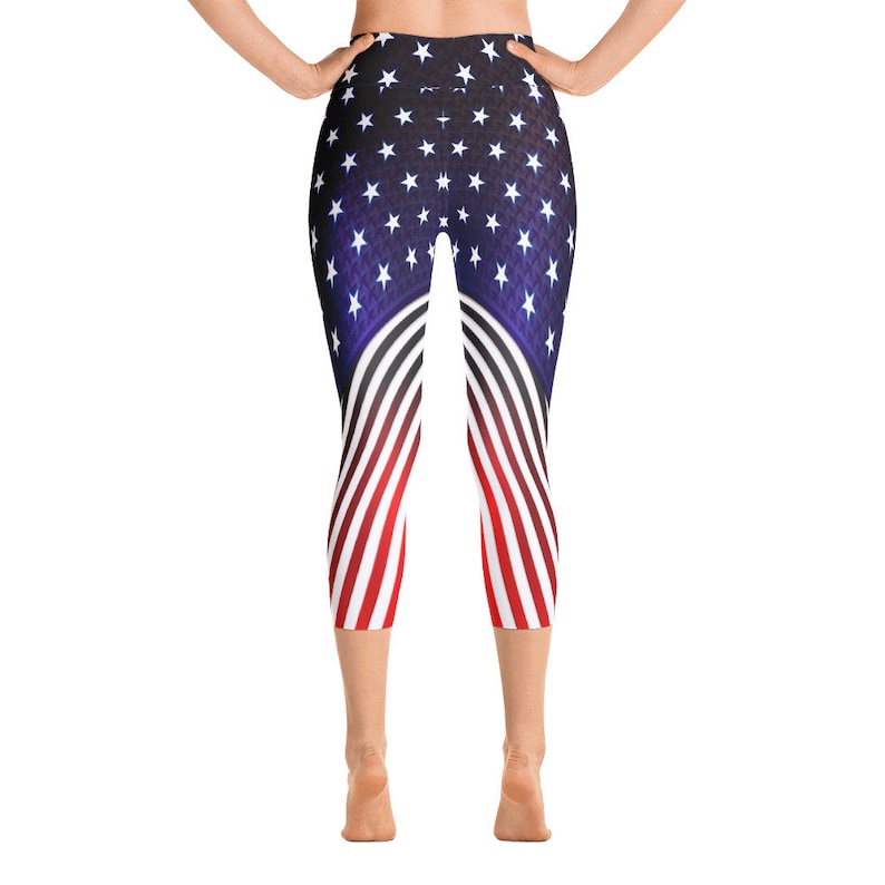 4th of July Leggings Custom Print Handmade Yoga Capri Leggings for Women USA Flag