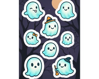 Arkusz naklejek z uroczymi duchami | Kawaii naklejki na Halloween | Upiorne naklejki winylowe z duchami na laptopy, dzienniki i artykuły rzemieślnicze