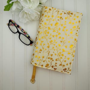 Floral Fabric Book Cover: Padded Cotton Book Sleeve with Ribbon Bookmark