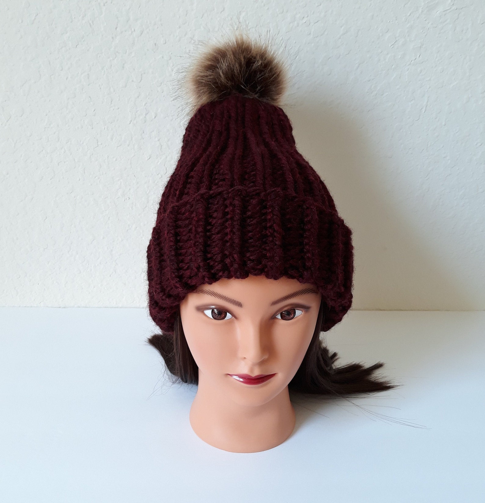 Women's Burgundy Knit Ribbed Hat Womens's Burgundy Etsy